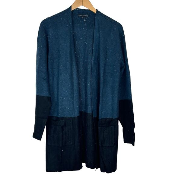 Love Ellie Sweaters - Love Ellie Long Open Cardigan Blue Black Confetti Two Pockets NWOT Size Medium